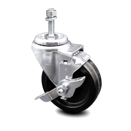 Service Caster 4 Inch Phenolic Wheel Swivel 10mm Threaded Stem Caster with Brake SCC SCC-TS20S414-PHR-TLB-M1015